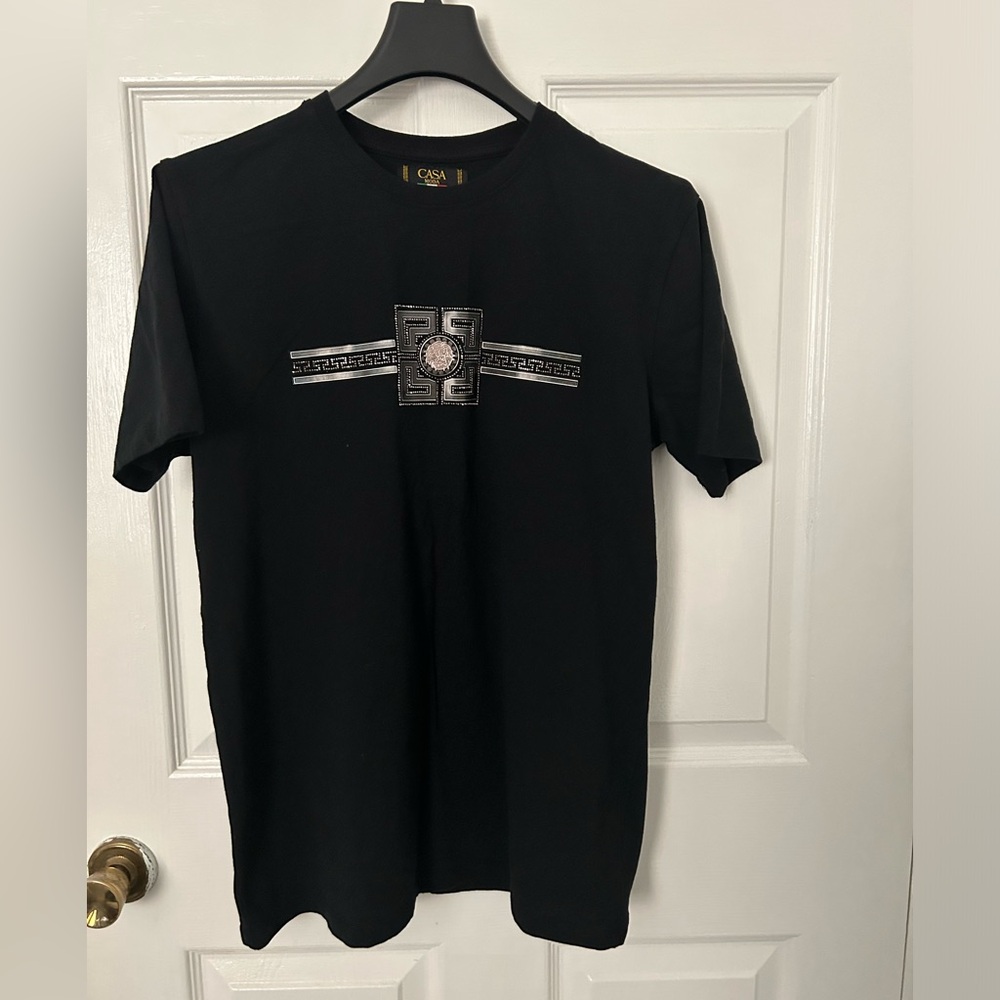 Black Short-Sleeve Tee with Center Medallion